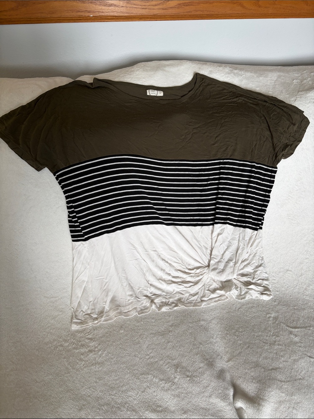 Olive, Black & White Colorblock Stripe Tee